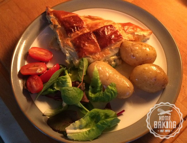 Russian Fish Pie Served with Nw Potatoes and Salad
